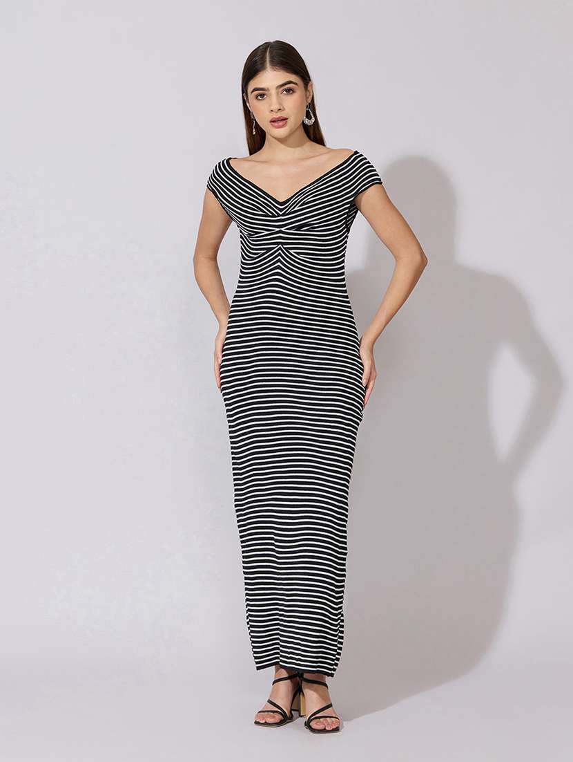 women striped off shoulder bodycon dress - 22381156 -  Standard Image - 3