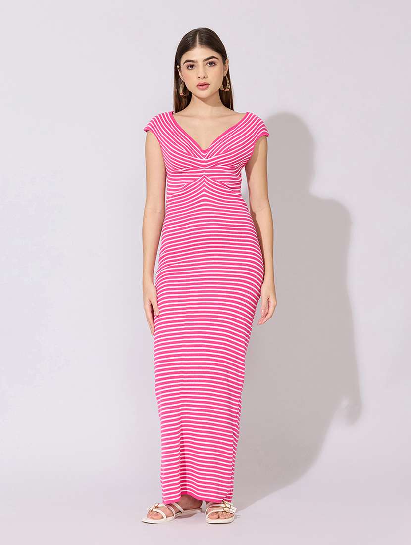 women striped sleeveless bodycon dress