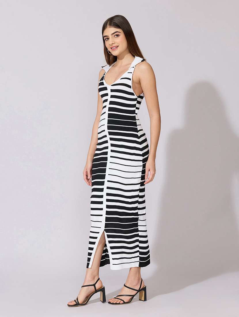 women striped collared sleeveless bodycon dress - 22381159 -  Standard Image - 3