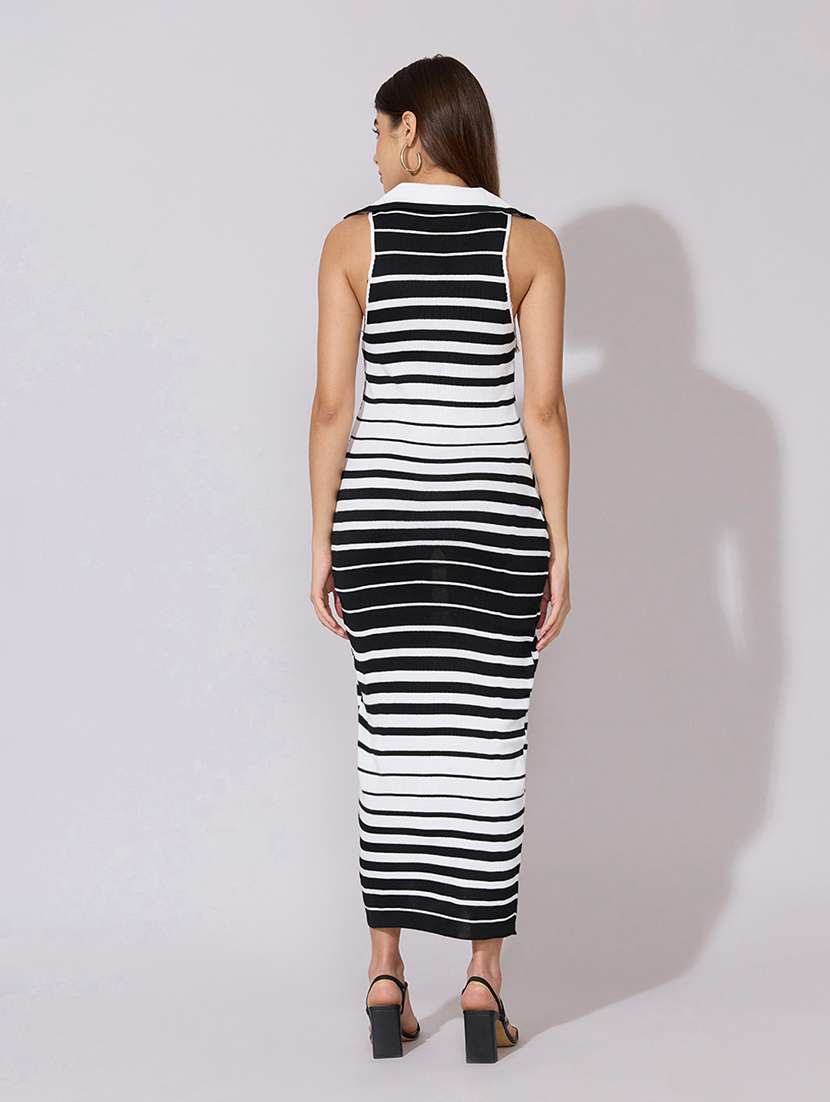 women striped collared sleeveless bodycon dress - 22381159 -  Standard Image - 5