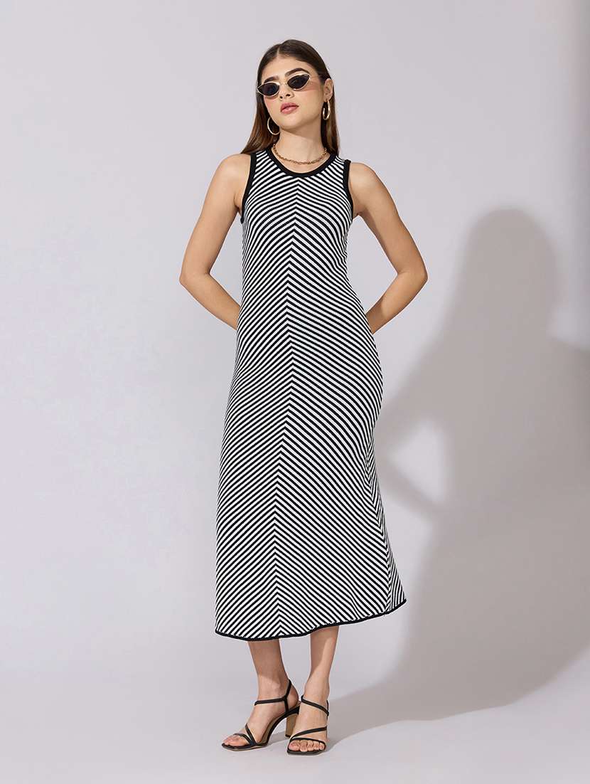 women striped sleeveless a-line dress