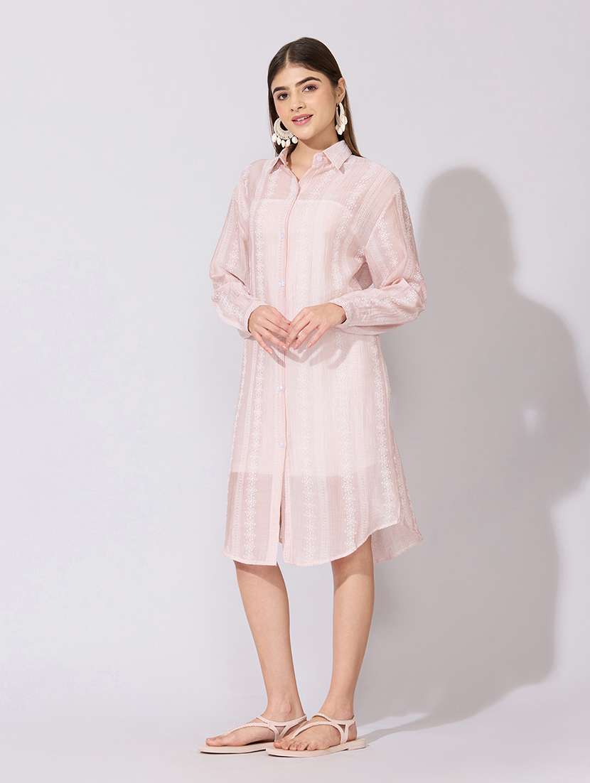 women striped collared sheer shirt dress - 22381167 -  Standard Image - 3
