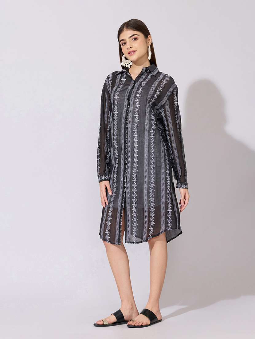 women embroidered long sleeve sheer shirt dress