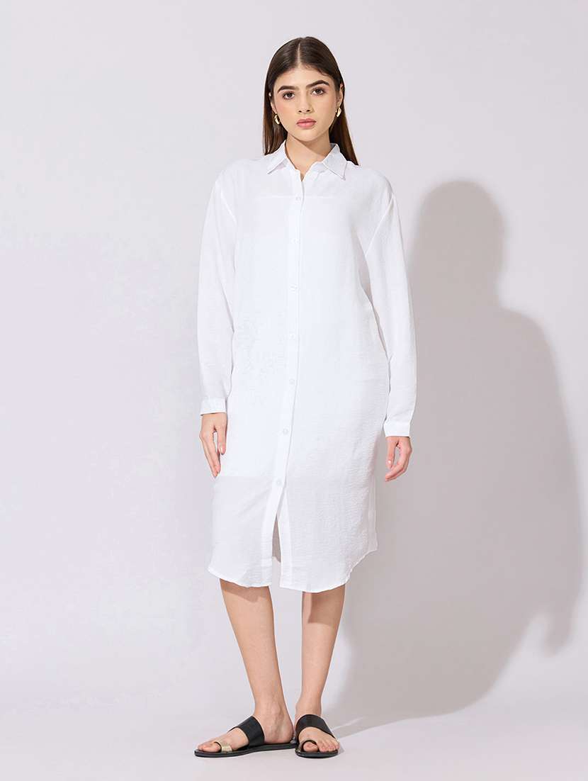 women solid collared long sleeve shirt dress - 22381169 -  Standard Image - 5