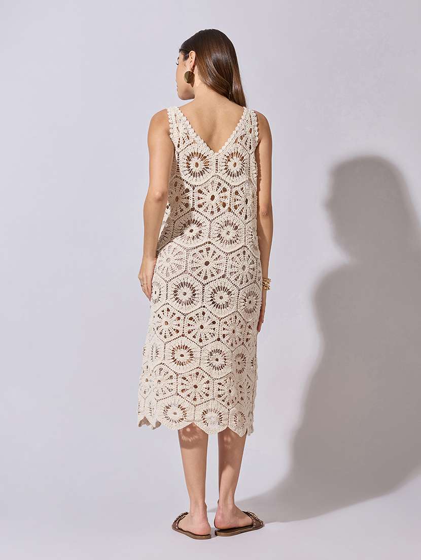 women self designed sleeveless crochet a-line dress - 22381178 -  Standard Image - 5