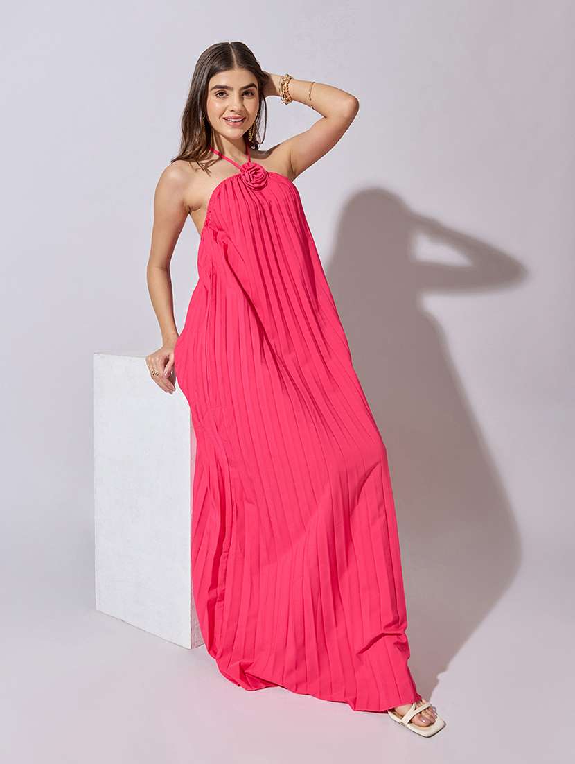 women solid halter neck backless dress - 22381184 -  Standard Image - 5