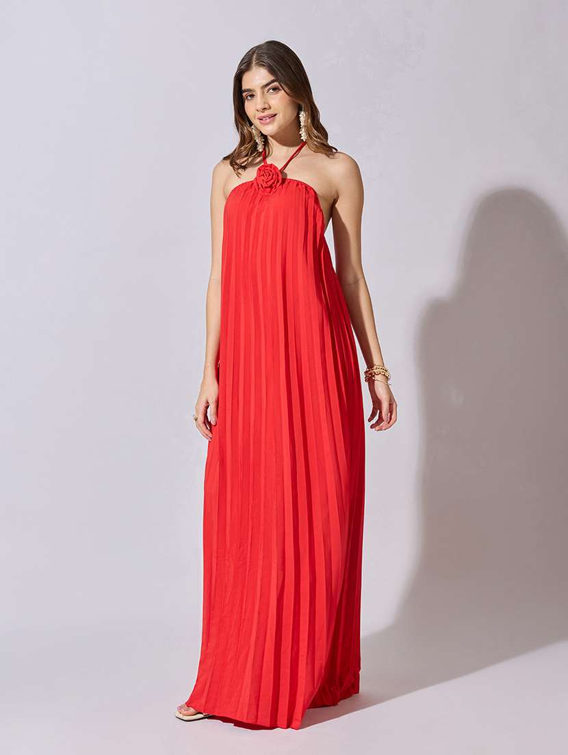 women solid halter neck backless dress - 22381185 -  Standard Image - 3