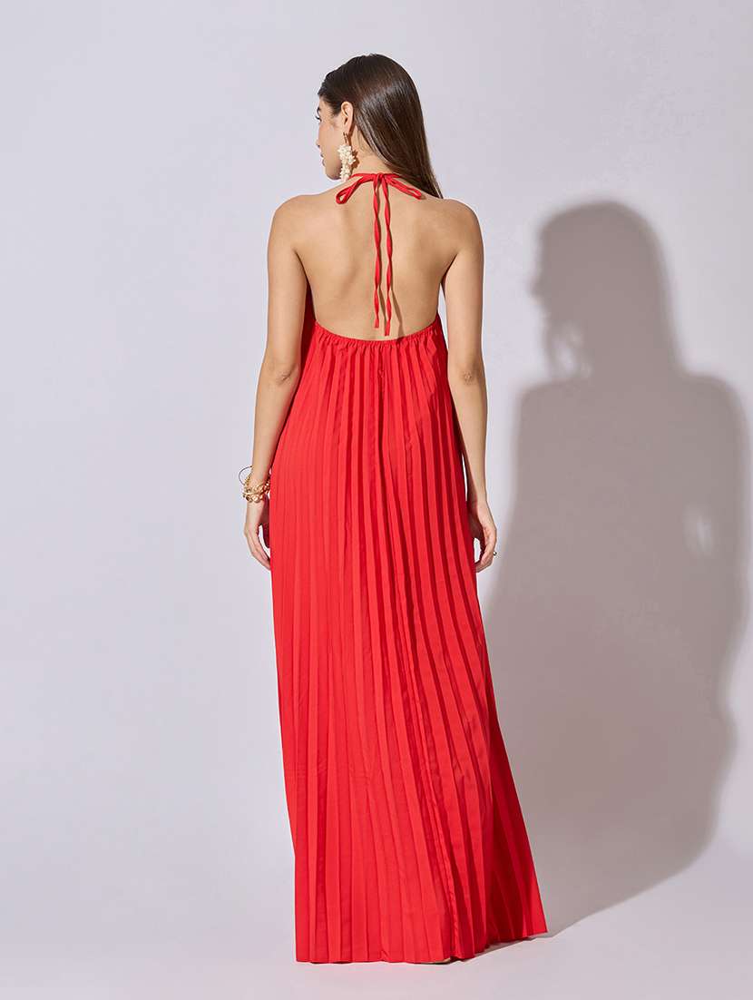 women solid halter neck backless dress - 22381185 -  Standard Image - 5