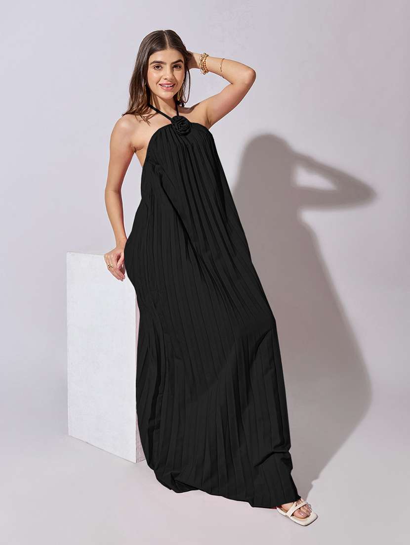 women solid halter neck backless dress - 22381186 -  Standard Image - 5