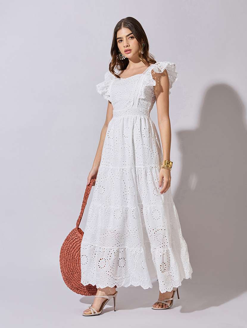 women self designed flute sleeve schiflli tiered dress - 22381190 -  Standard Image - 3