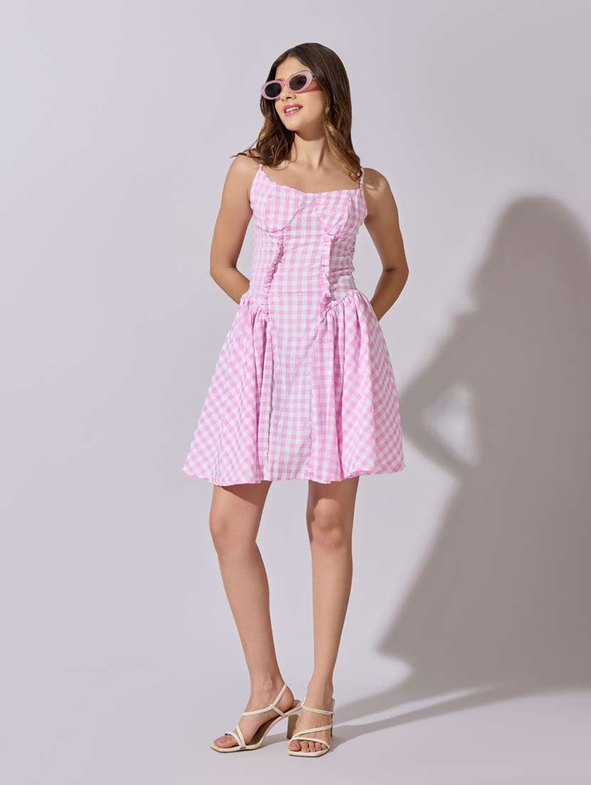 women checkered shoulder strap fit & flare dress - 22381197 -  Standard Image - 3