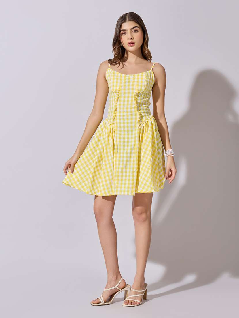 women checkered shoulder strap fit & flare dress - 22381198 -  Standard Image - 5