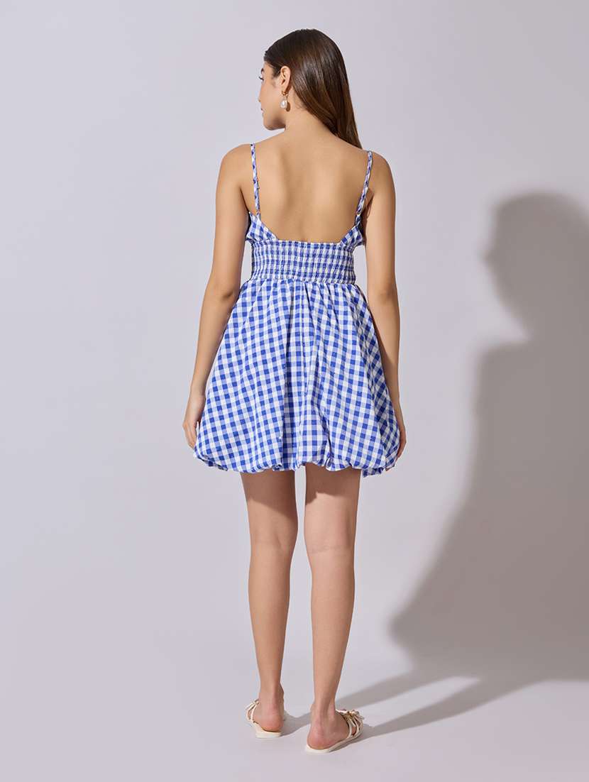 women checkered shoulder strap ballon dress - 22381200 -  Standard Image - 5
