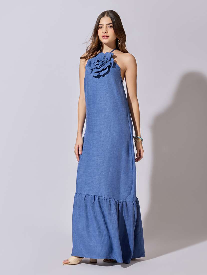 women solid halter neck tiered dress - 22381201 -  Standard Image - 3