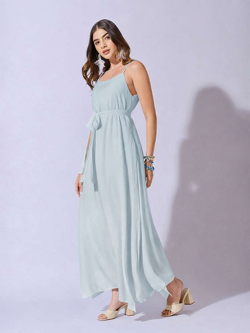women solid shoulder strap fit & flare dress - 22381217 -  Standard Image - 3