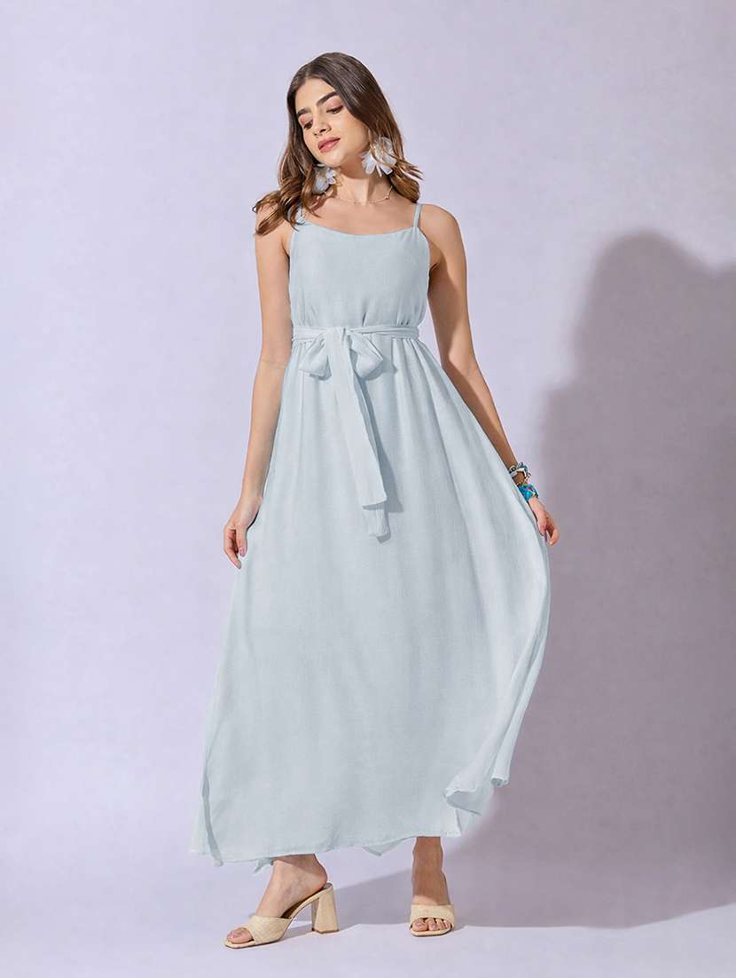 women solid shoulder strap fit & flare dress - 22381217 -  Standard Image - 5