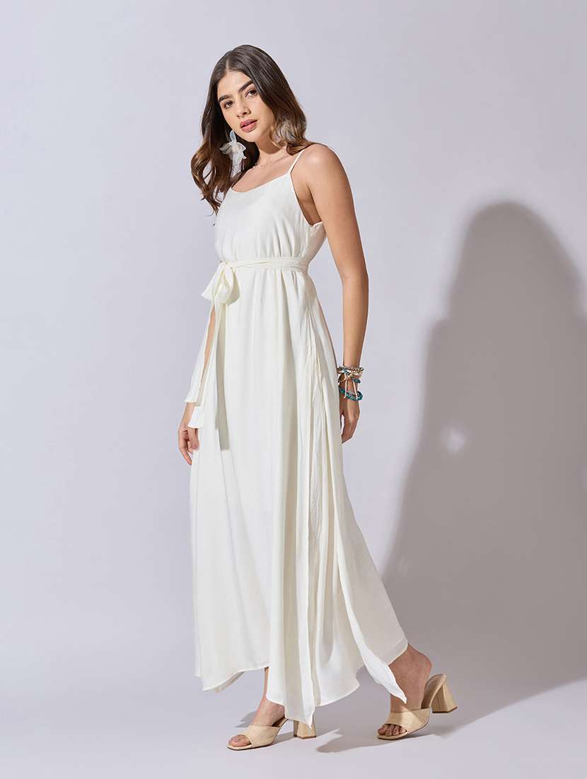 women solid shoulder strap fit & flare dress - 22381218 -  Standard Image - 3