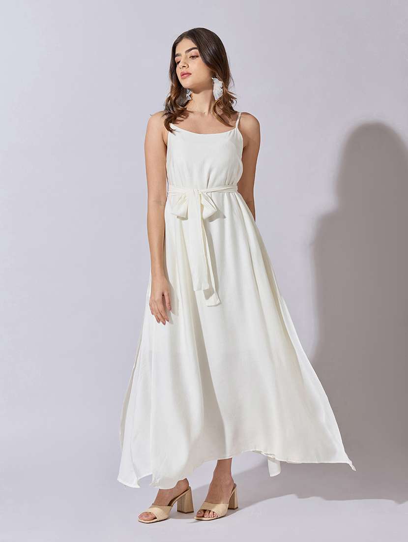 women solid shoulder strap fit & flare dress - 22381218 -  Standard Image - 5