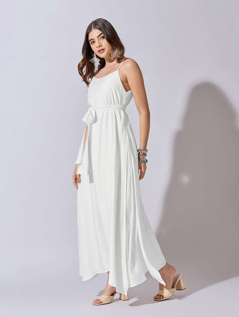 women solid shoulder strap fit & flare dress - 22381219 -  Standard Image - 3