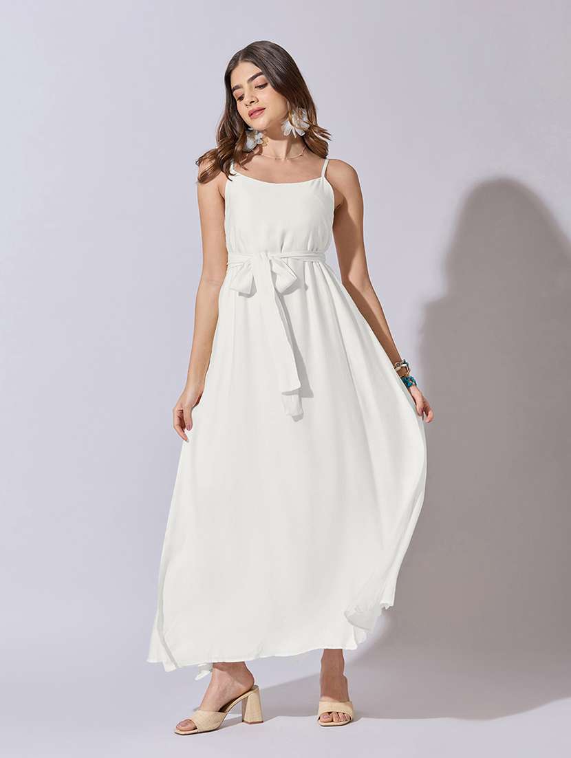 women solid shoulder strap fit & flare dress - 22381219 -  Standard Image - 5