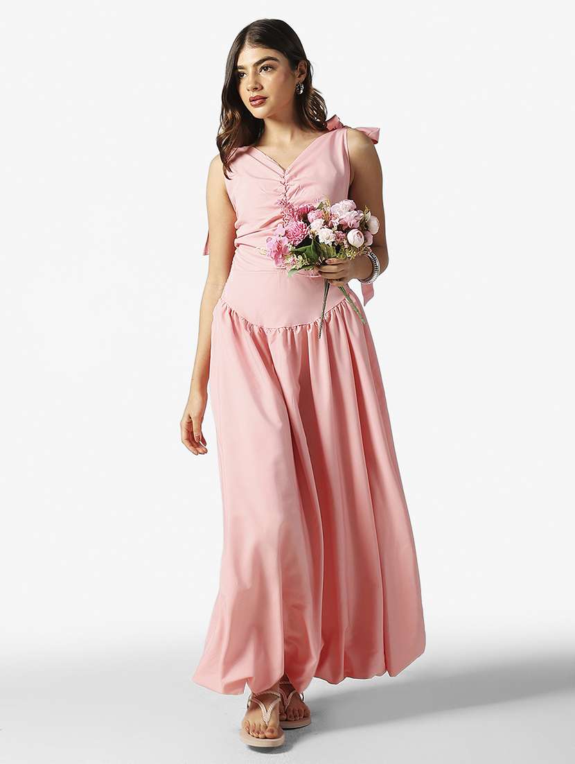women solid sleeveless ballon dress
