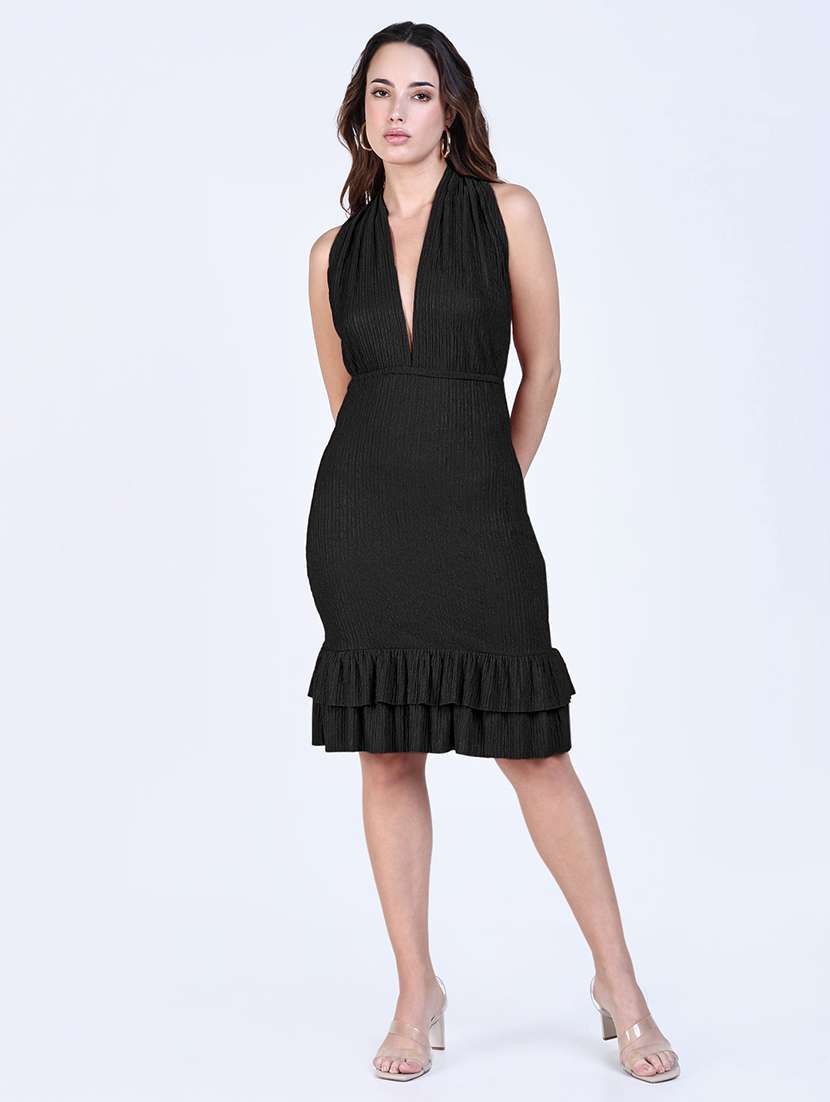 women solid halter neck backless dress - 22381232 -  Standard Image - 3