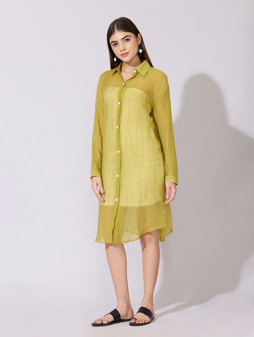 women solid long sleeve sheer shirt dress - 22381234 -  Standard Image - 3