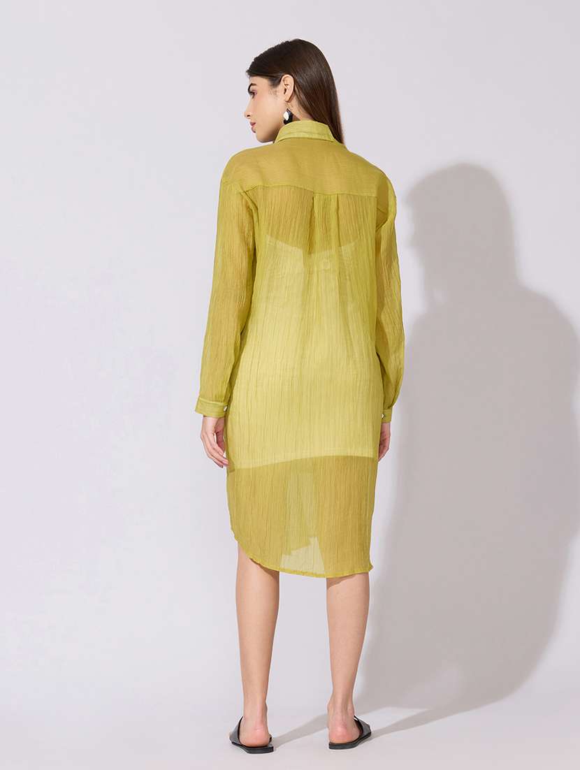 women solid long sleeve sheer shirt dress - 22381234 -  Standard Image - 5