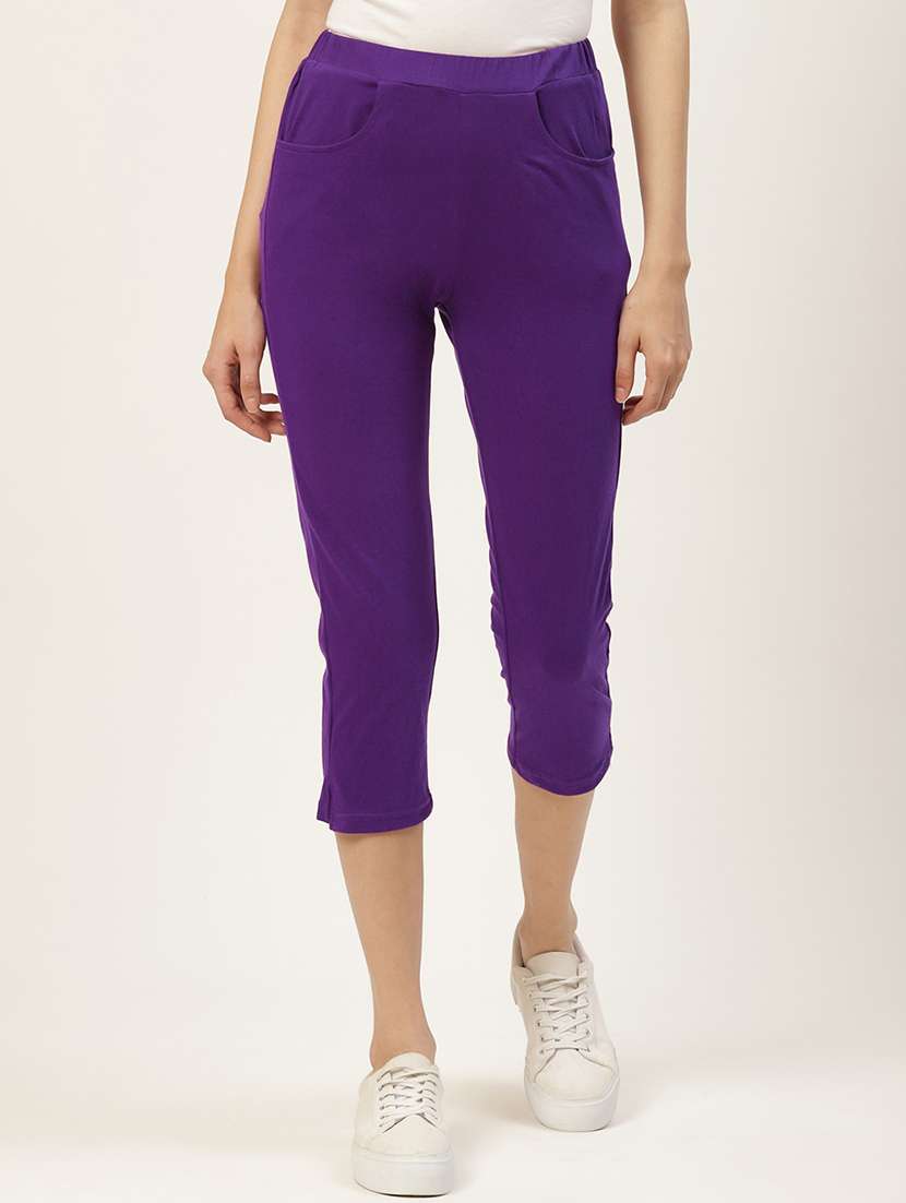 women solid mid rise capri