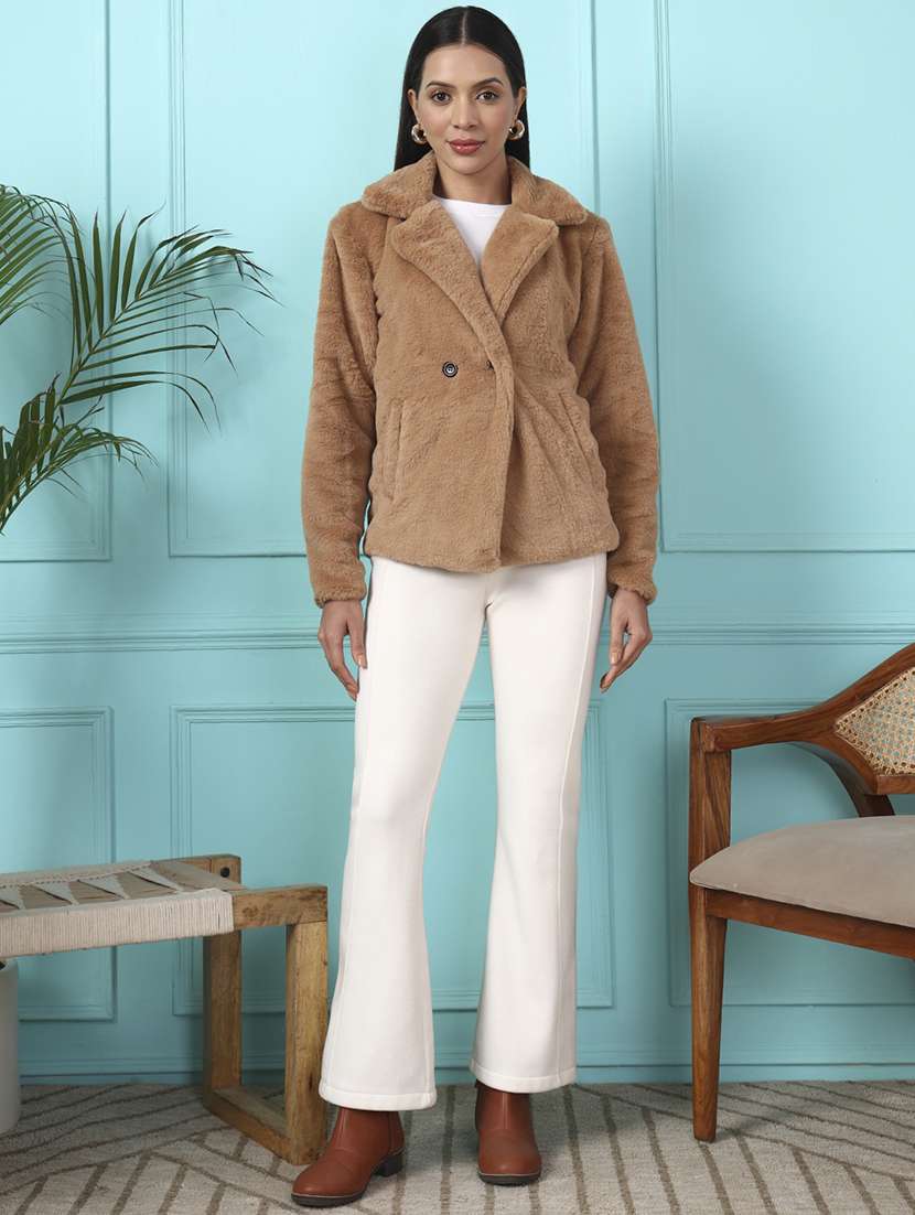 women solid lapel collar long sleeve fur coat - 22381285 -  Standard Image - 5