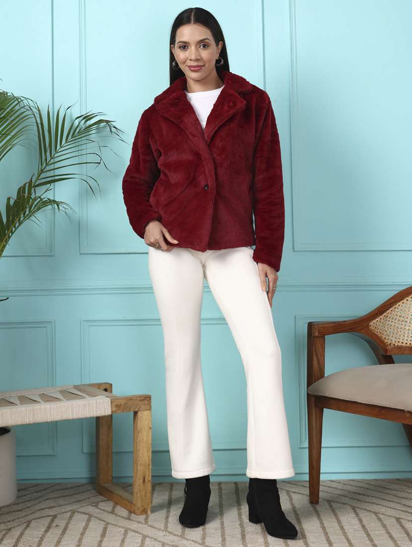 women solid lapel collar long sleeve fur coat - 22381286 -  Standard Image - 5