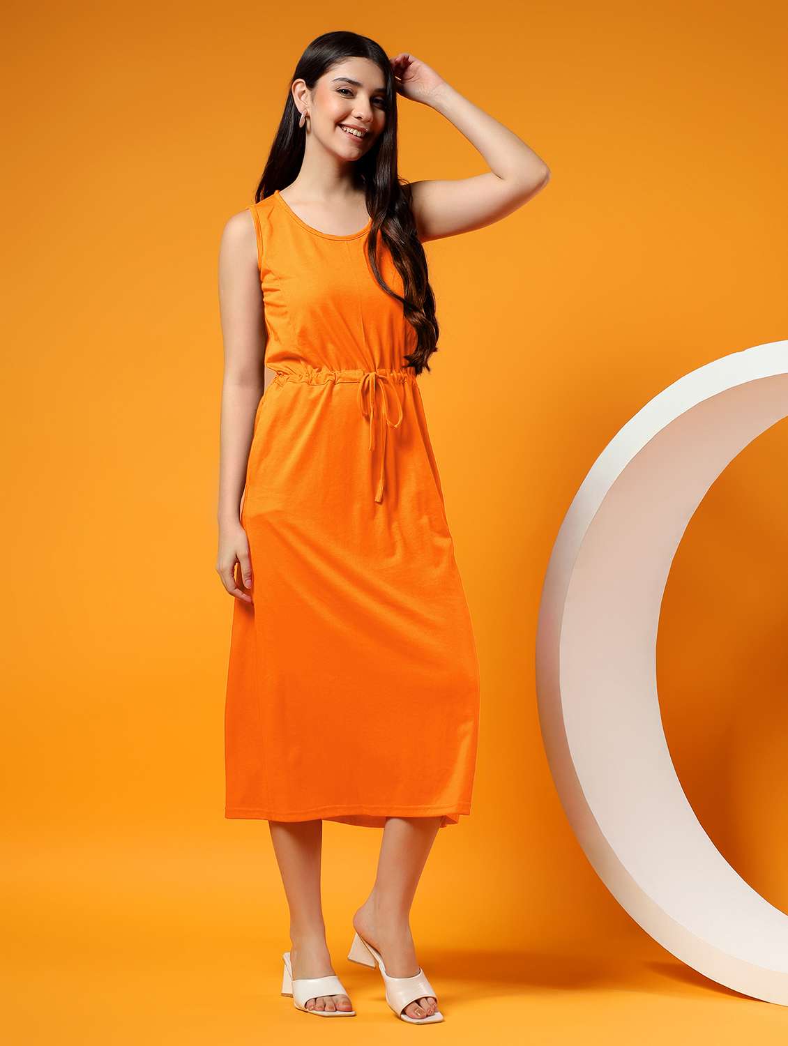 women solid sleeveless a-line dress - 22381312 -  Standard Image - 5