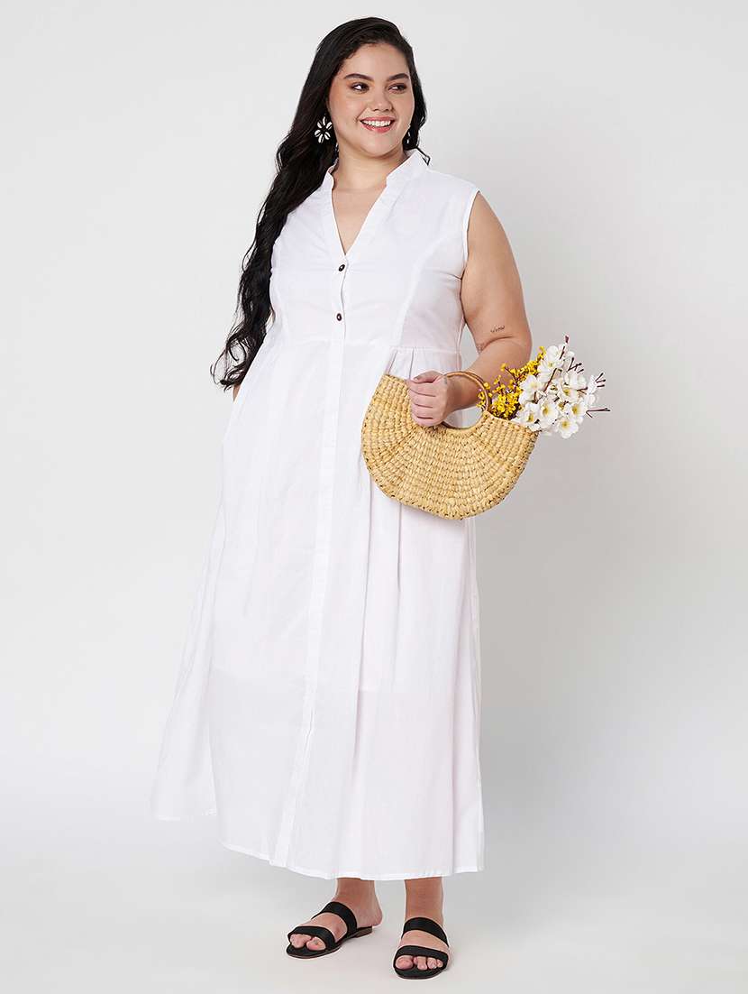 women plus size solid sleeveless a-line dress