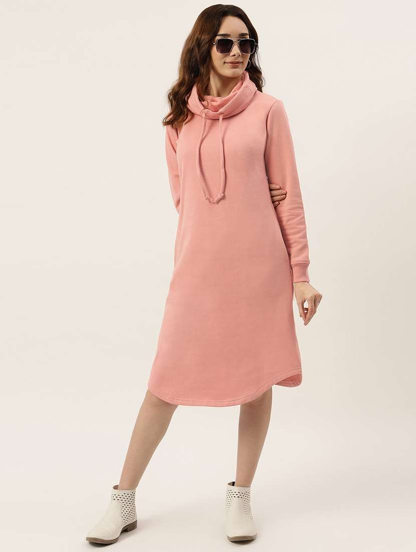 womene solid long sleeve a-line dress