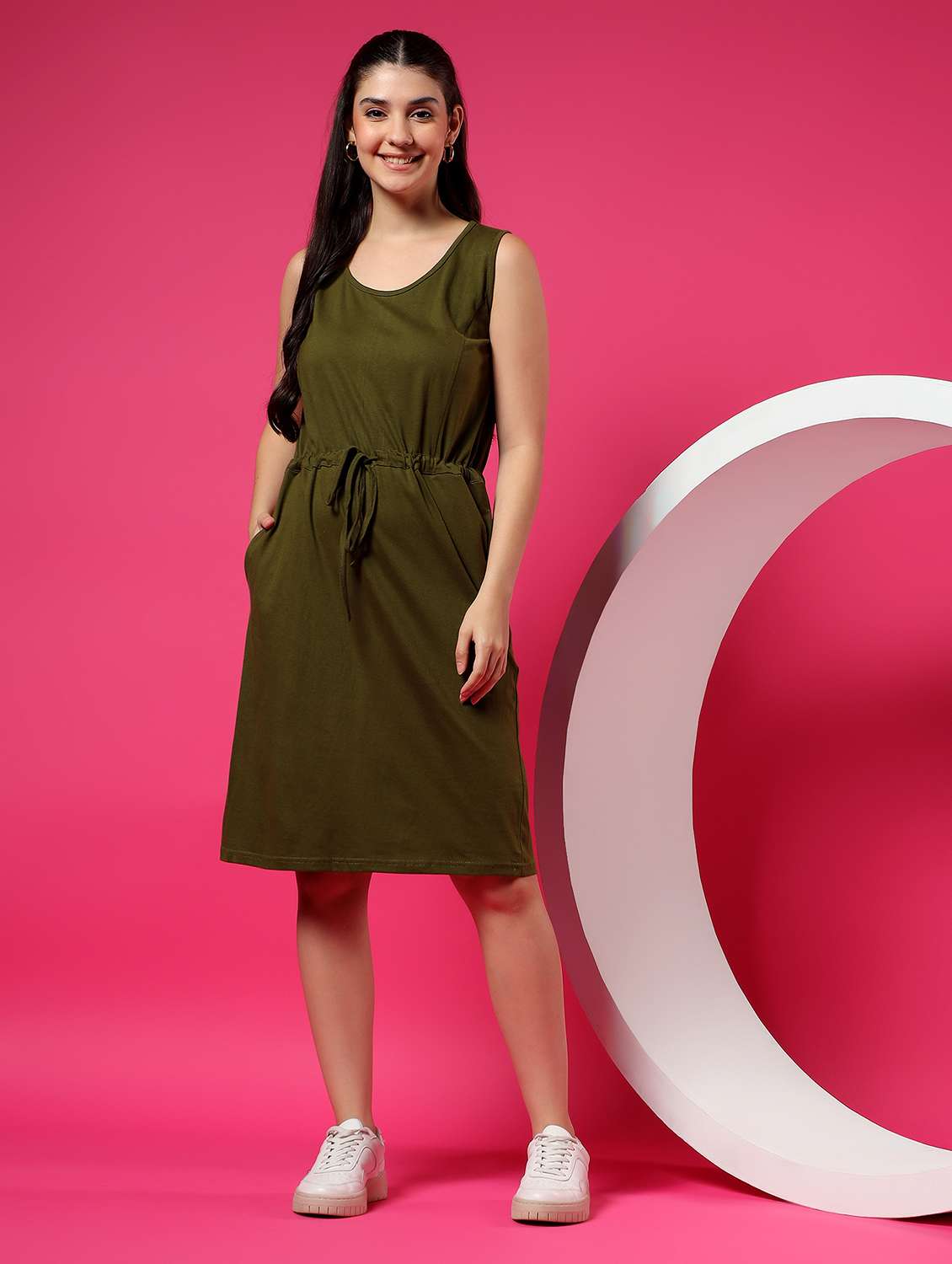 women solid sleeveless a-line dress - 22381393 -  Standard Image - 5
