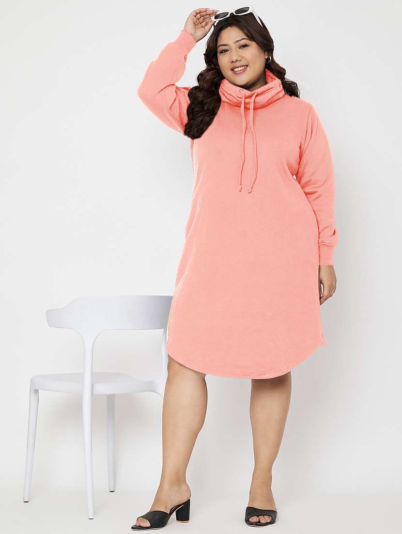 womene solid long sleeve a-line dress