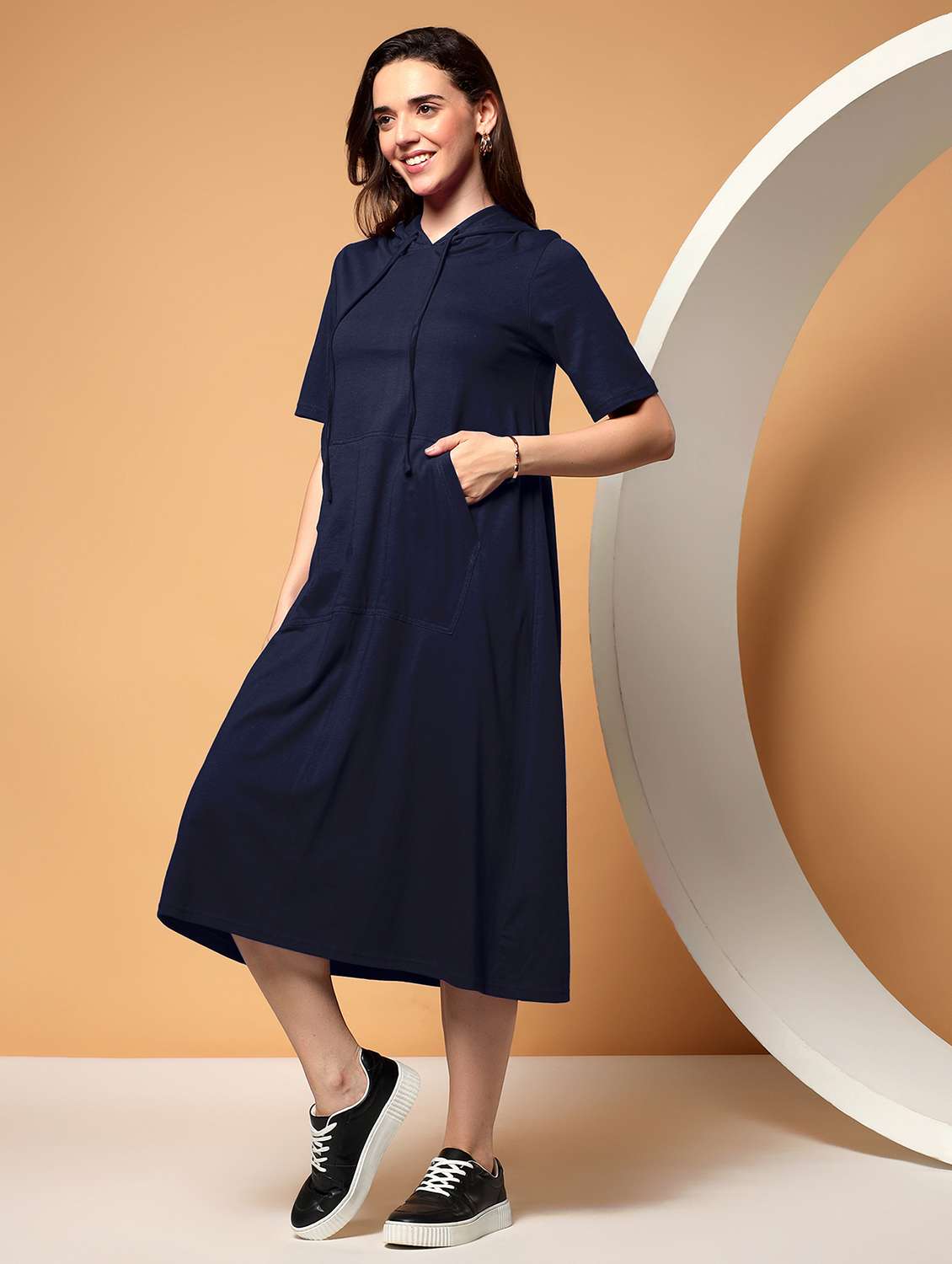 women solid short sleeve a-line dress - 22381401 -  Standard Image - 3