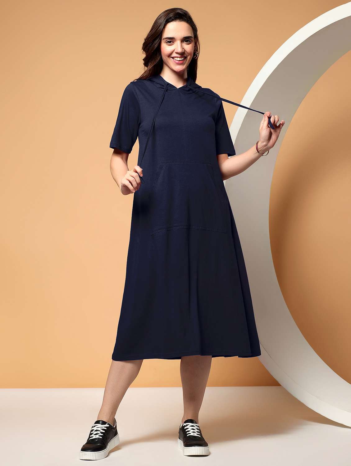 women solid short sleeve a-line dress - 22381401 -  Standard Image - 5