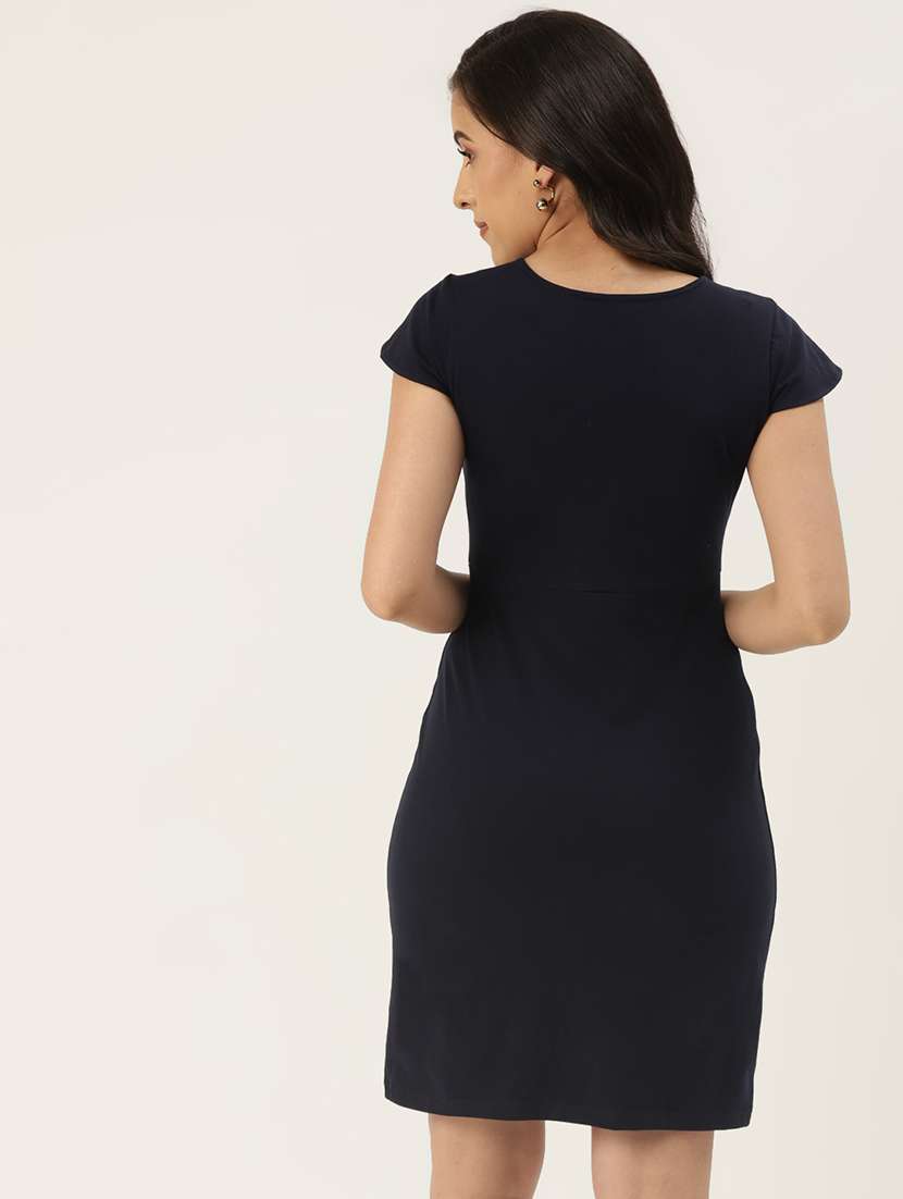 women solid cap sleeve bodycon dress - 22381453 -  Standard Image - 3