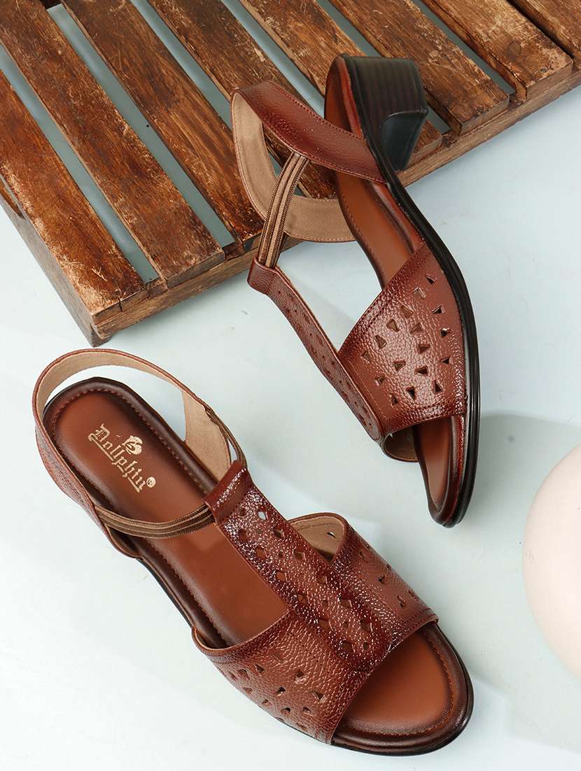 brown leather slip on sandals