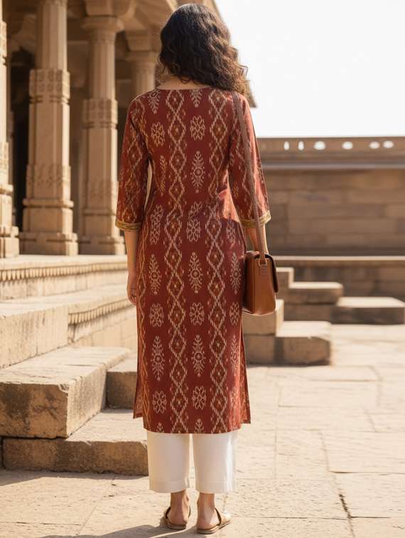 women printed three quarter sleeve straight kurta - 22381635 -  Standard Image - 3