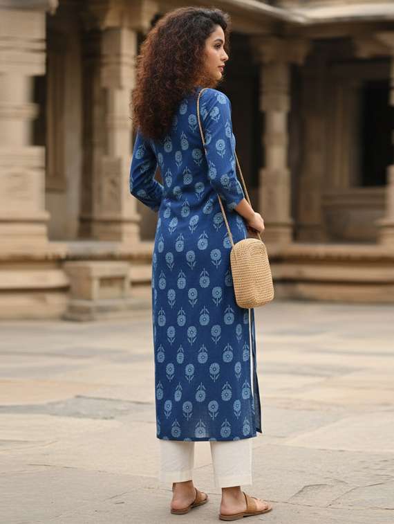 women printed three quarter sleeve straight kurta - 22381637 -  Standard Image - 3