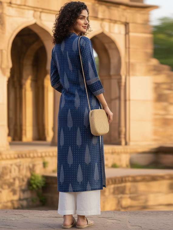 women printed three quarter sleeve straight kurta - 22381639 -  Standard Image - 3