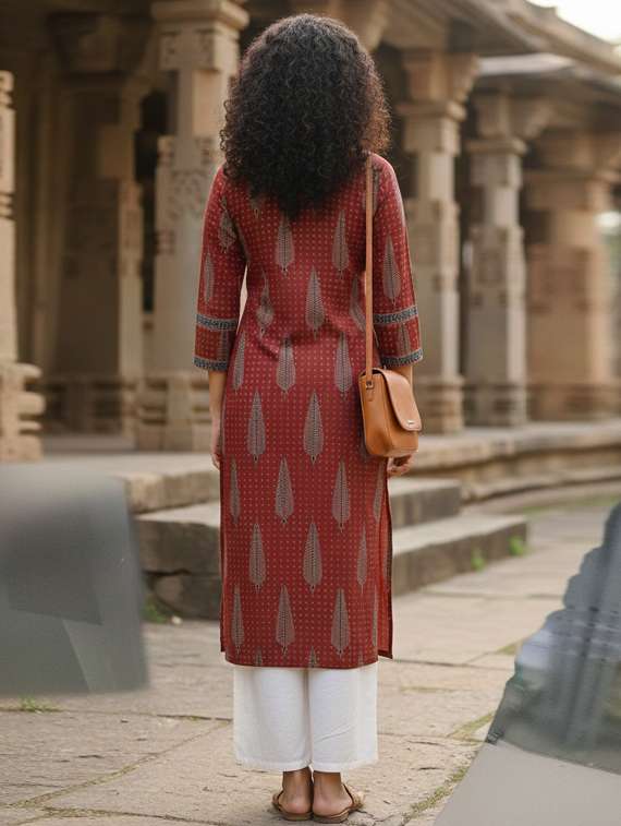 women printed three quarter sleeve straight kurta - 22381640 -  Standard Image - 3
