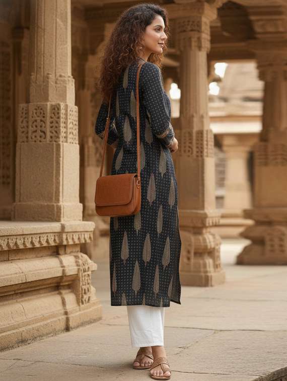 women printed three quarter sleeve straight kurta - 22381641 -  Standard Image - 3