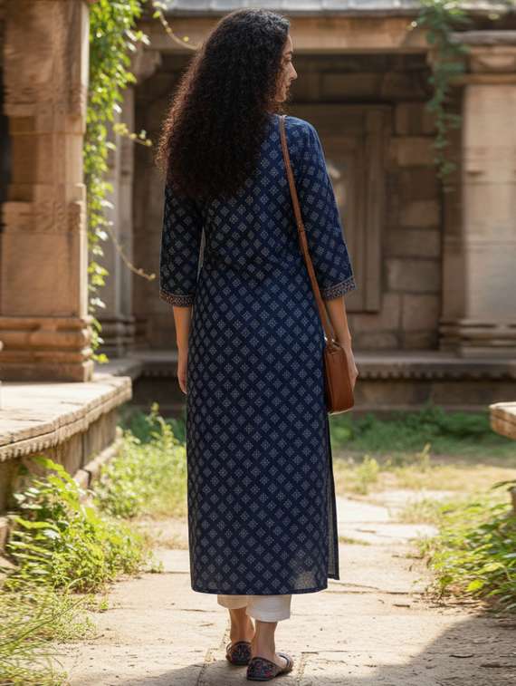 women printed three quarter sleeve straight kurta - 22381642 -  Standard Image - 3