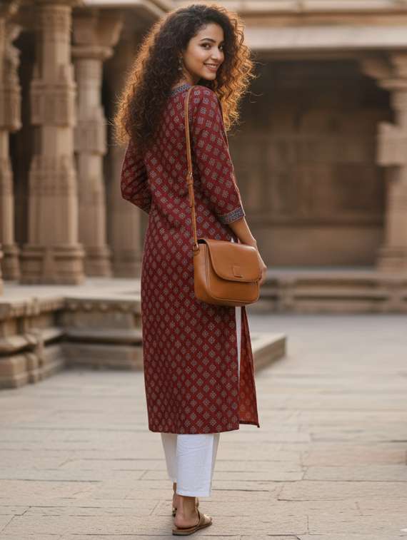 women printed three quarter sleeve straight kurta - 22381643 -  Standard Image - 3