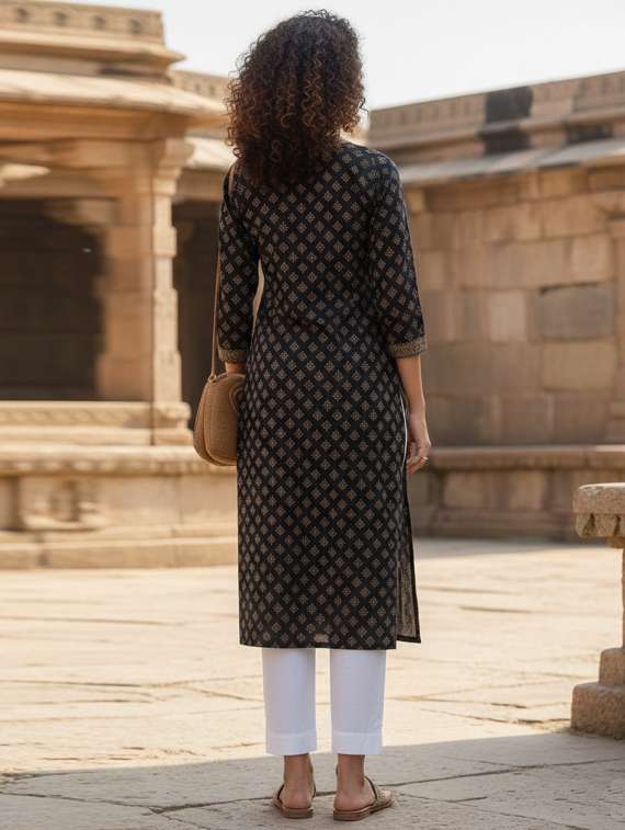 women printed three quarter sleeve straight kurta - 22381644 -  Standard Image - 3