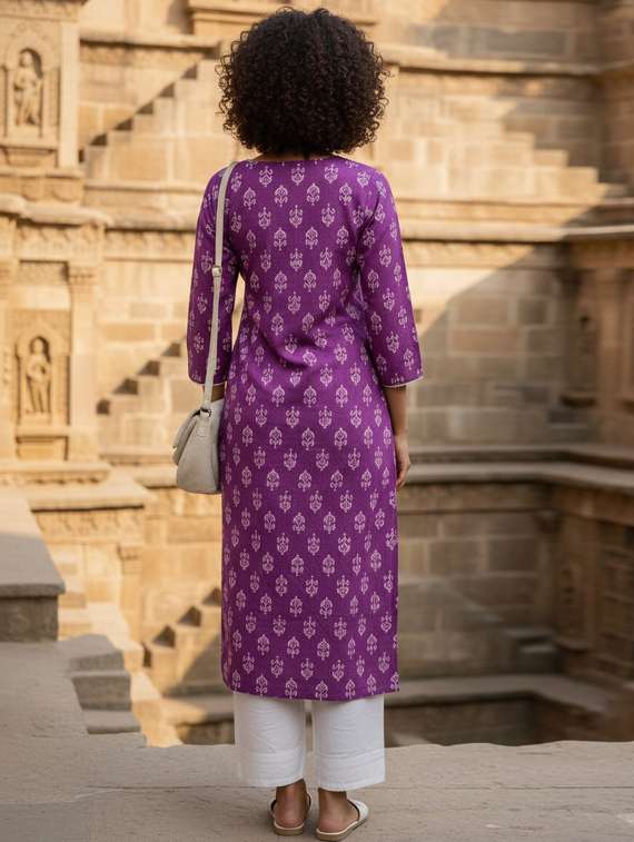 women printed three quarter sleeve straight kurta - 22381645 -  Standard Image - 3