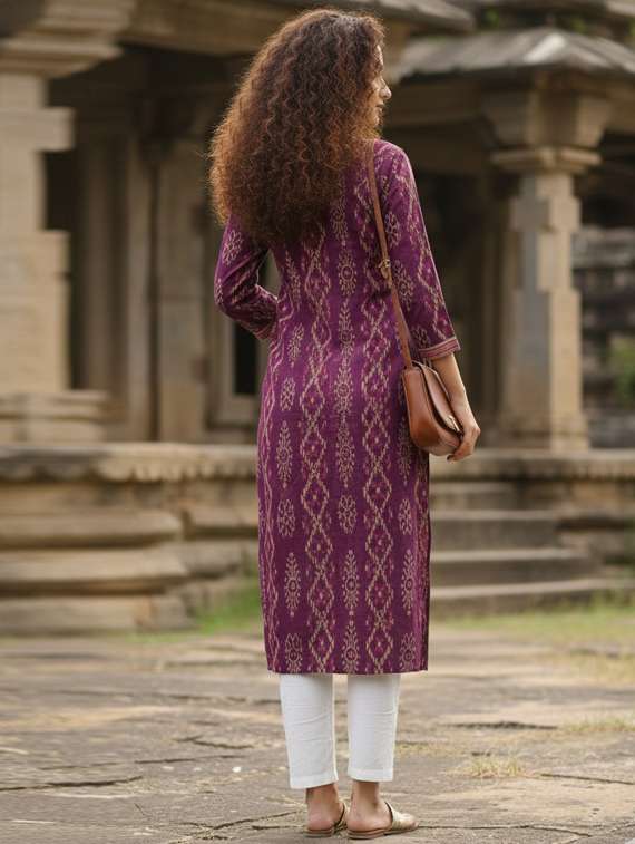 women printed three quarter sleeve straight kurta - 22381646 -  Standard Image - 3